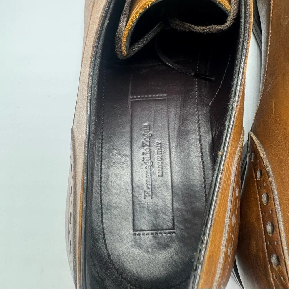 Ermenegildo Zegna Avenue Flex Brown Cap Toe Oxford Shoes 9 US Leather Brogue